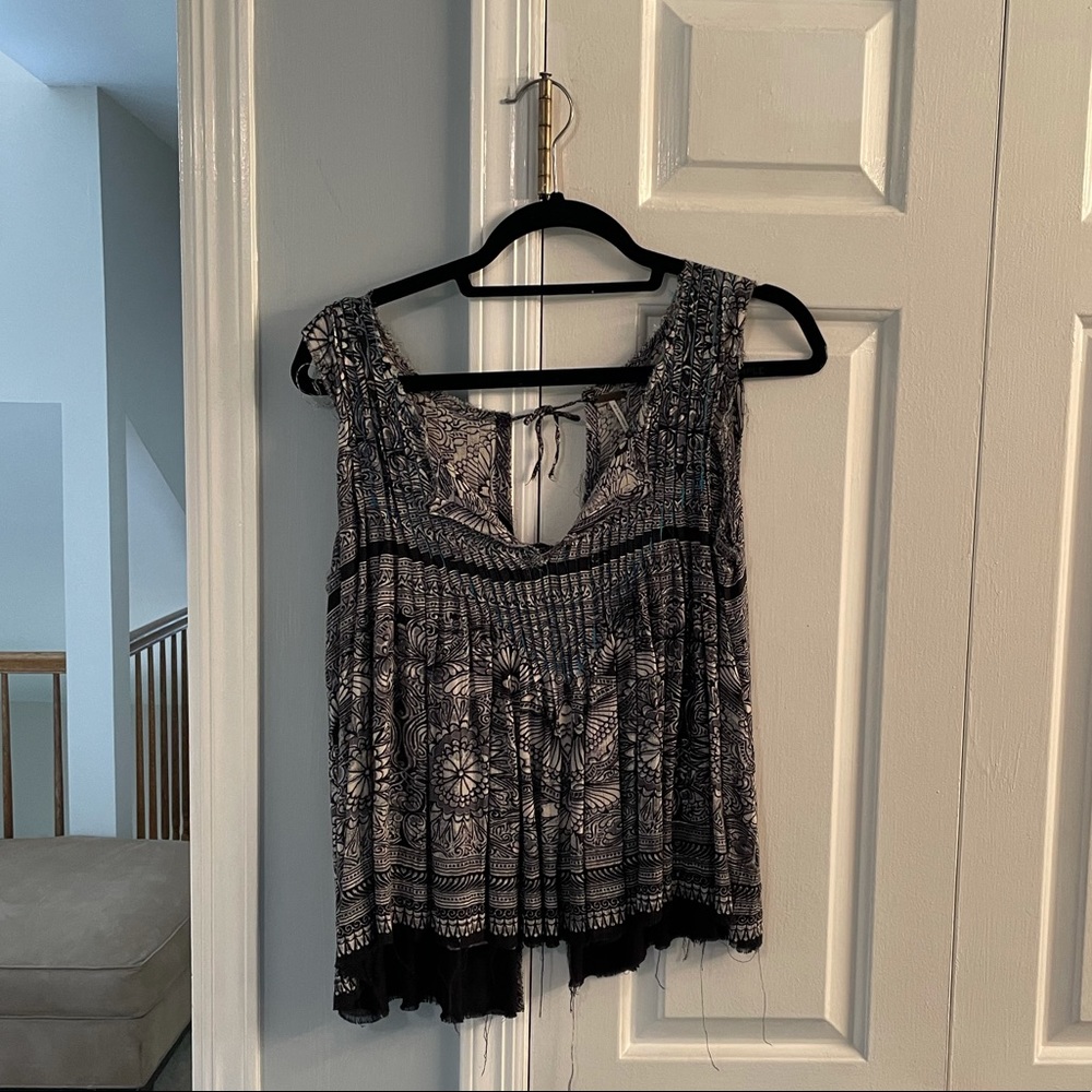Free People blue and black patterned top